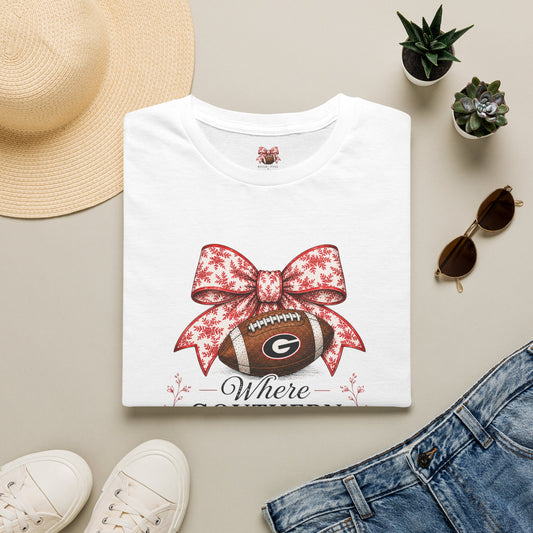 Southern Football Tee — "Where Southern Girls Gather" (Red Print)