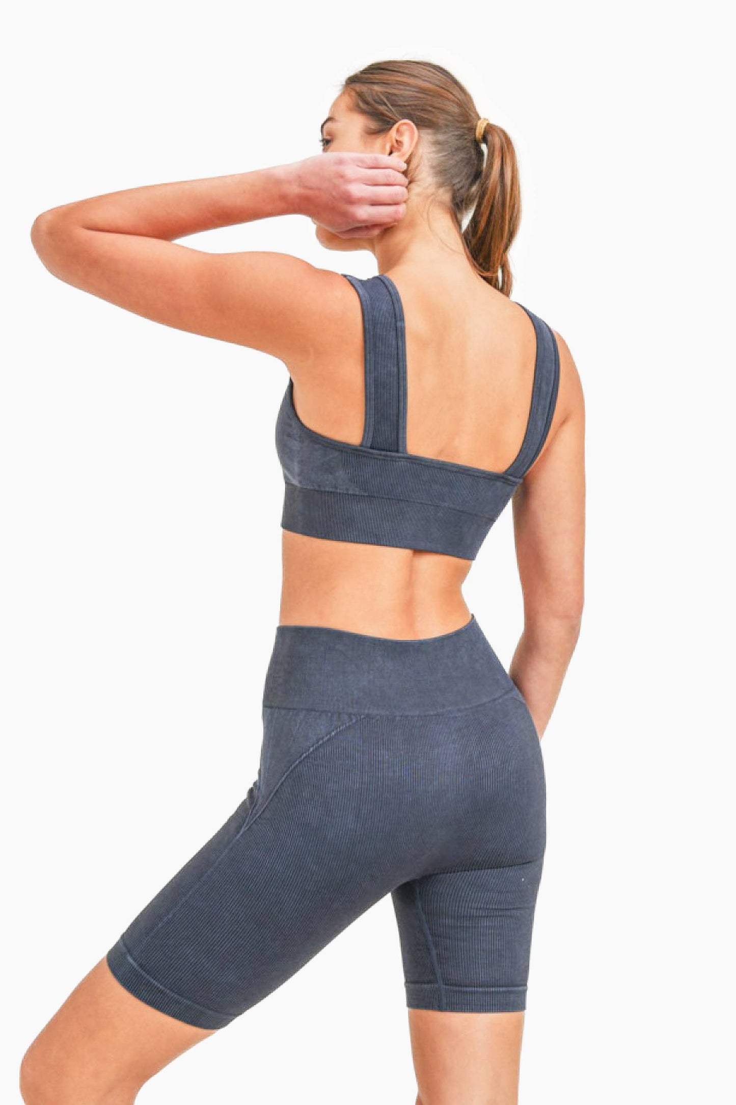 Mono B - Spliced Mineral-Washed Seamless Ribbed Sports Bra