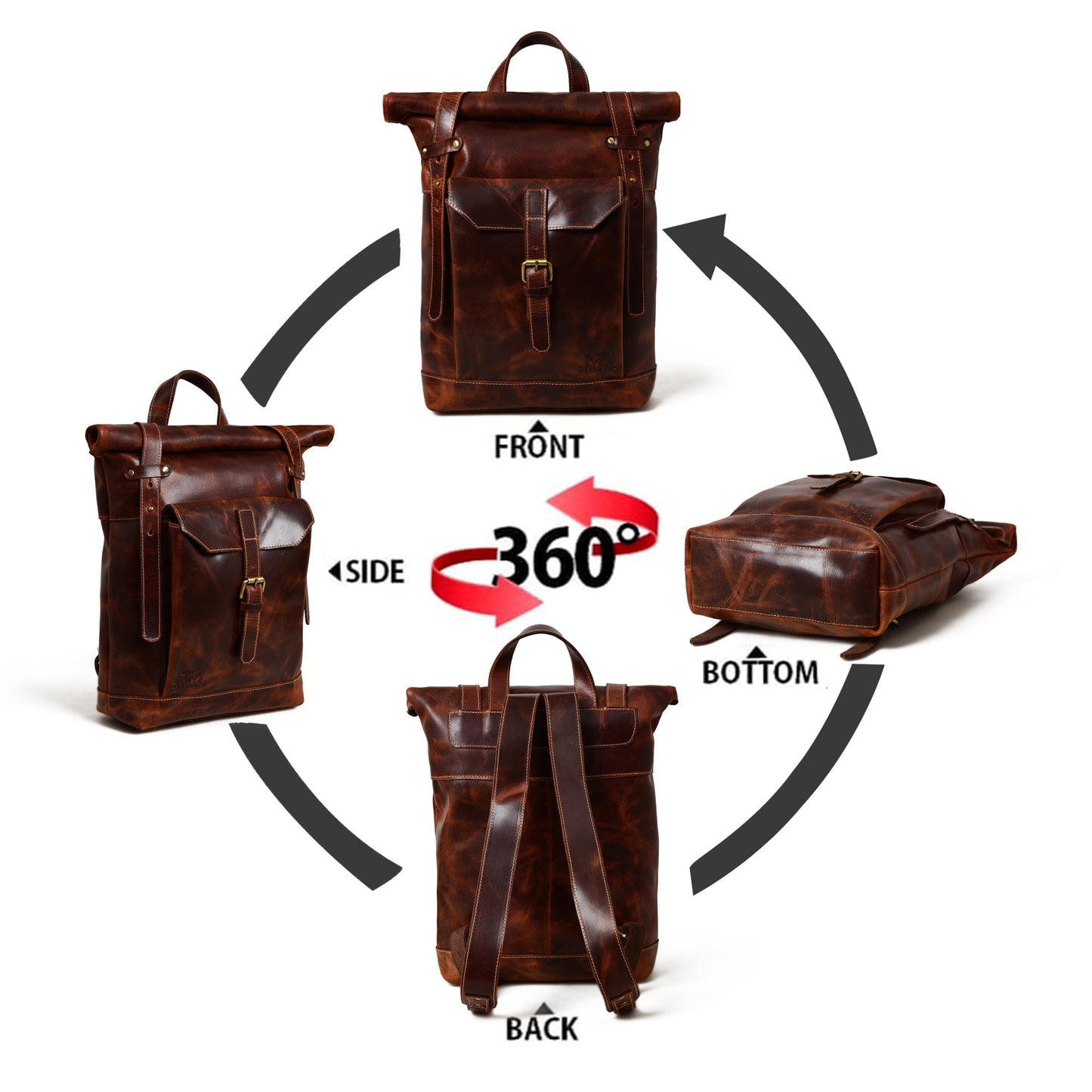 Brown Saddleback Backpack- Roll Top