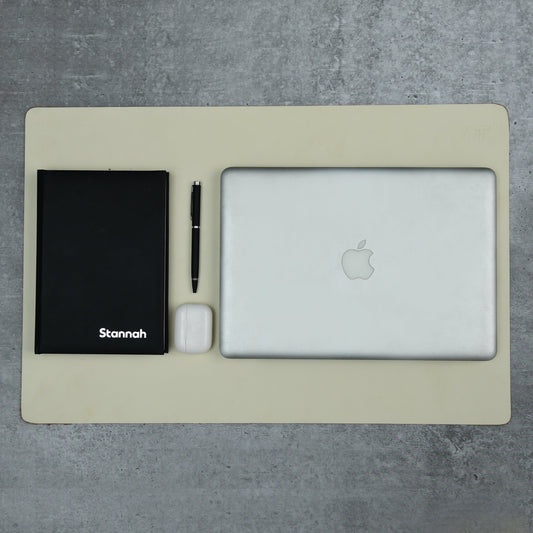 Ivory Elegance Leather Desk Mat + Mouse Pad