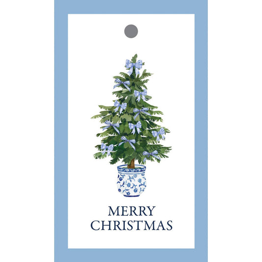 WH Hostess Social Stationery - Full-Color Gift Tags | Blue Bows Christmas Tree