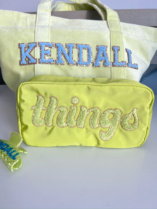 Things - Embroidered Large Bag - Lime Green