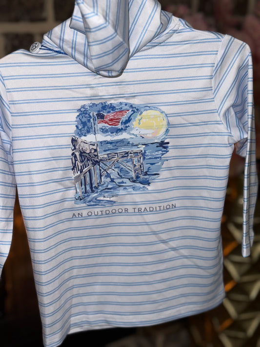 Prodoh Hooded Long Sleeve Pro Performance Fishing Tee American Flag Pier