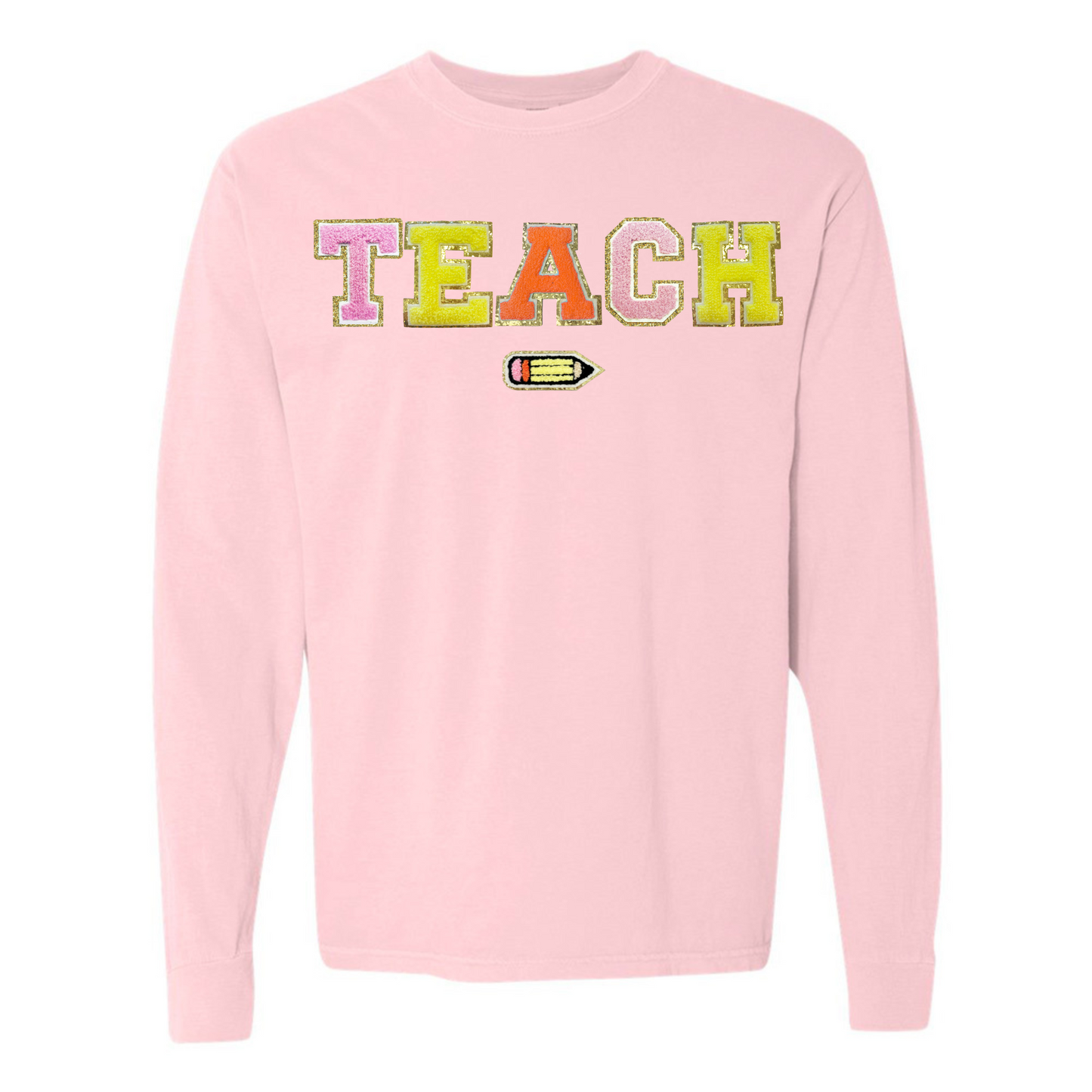 Teach Pencil Letter Patch Long Sleeve T-Shirt