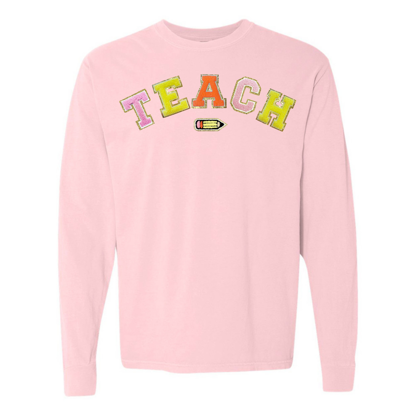 Teach Pencil Letter Patch Long Sleeve T-Shirt