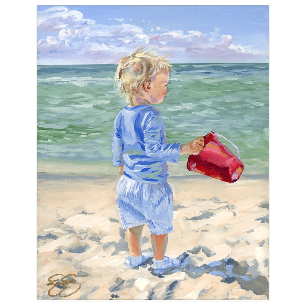 Beach Babies: Red Bucket, a fine art print on paper