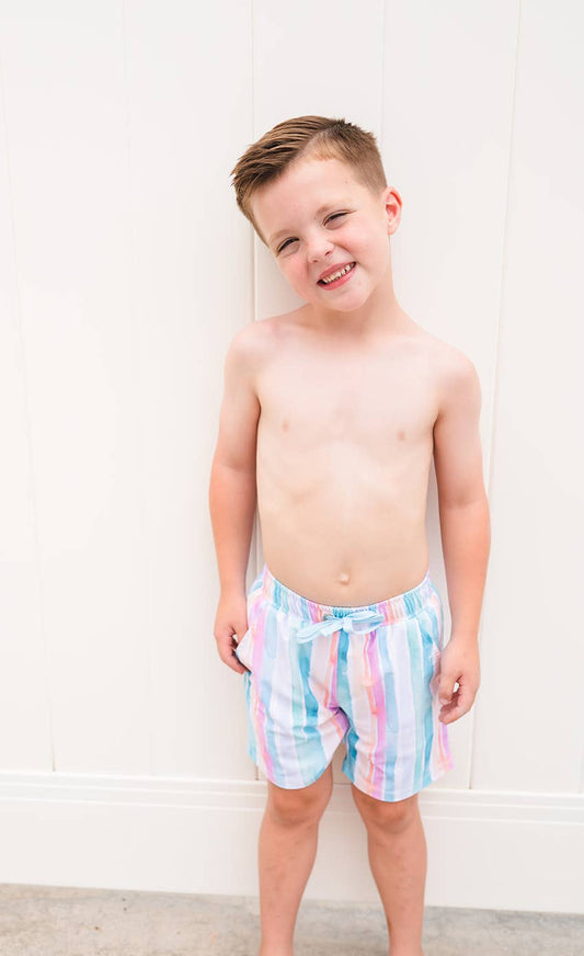 Boy Swim Shorts in Watercolor Stripe