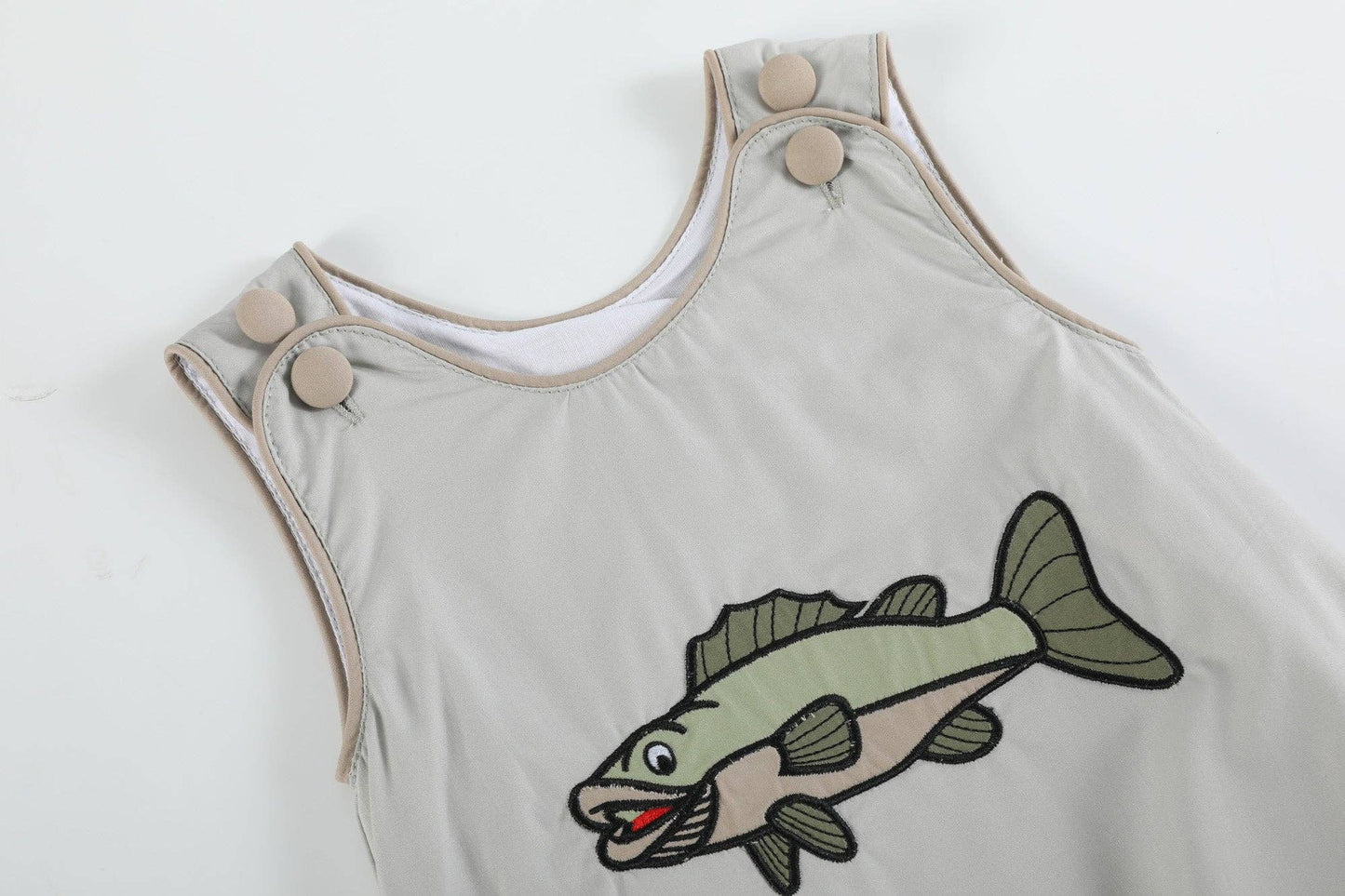 Lil Cactus - Khaki Green Fish Bubble Romper