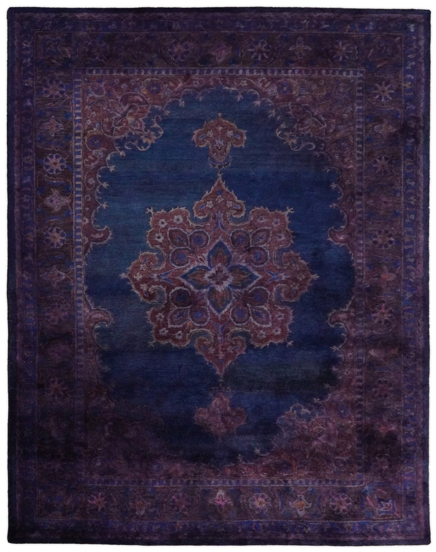 Blue and Purple Plum Handmade Overdyed Premium Custom Made wool Area Rug