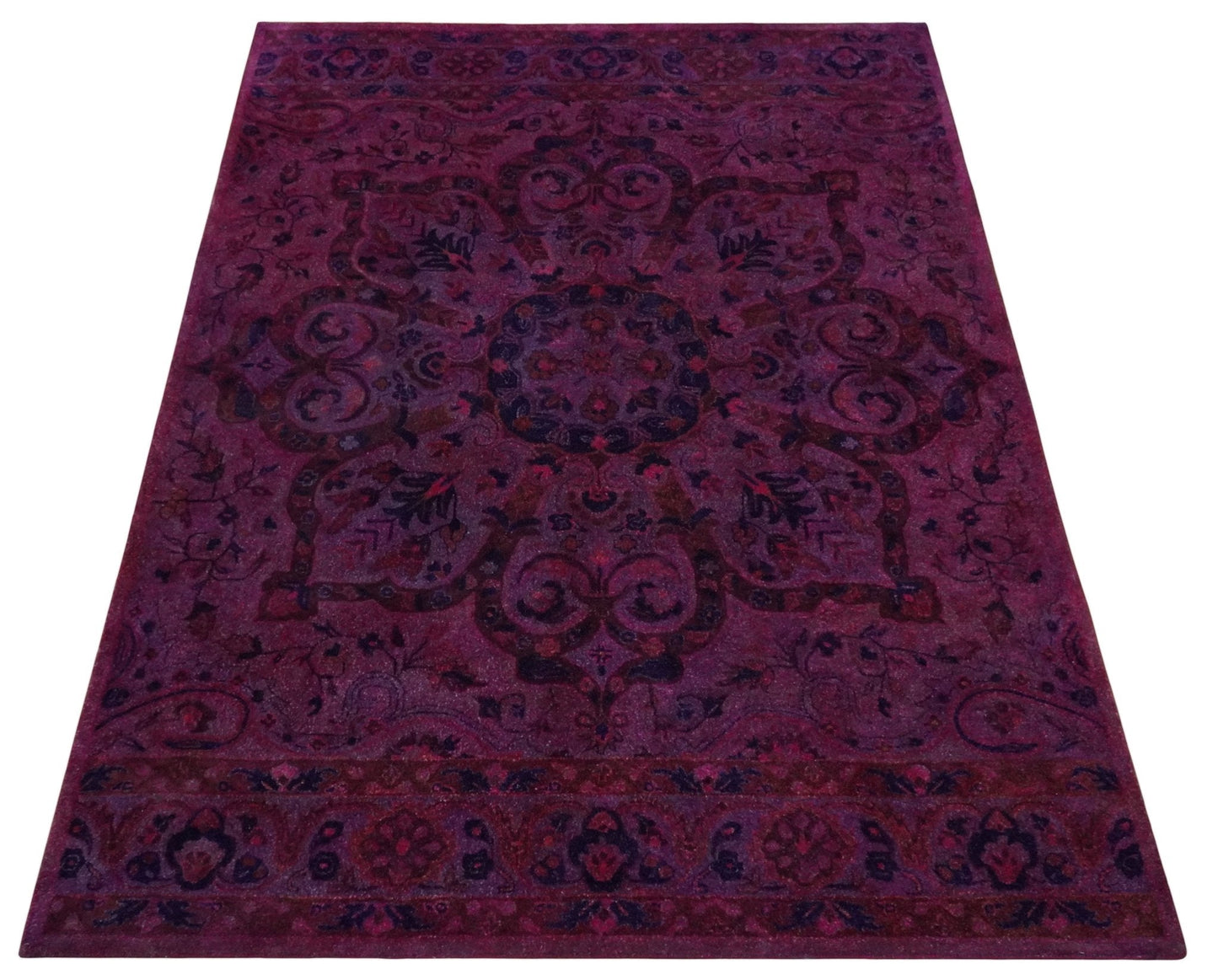 3x5, 5x8, 8x11 Pink Wine and Blue Overdyed Classic Wool Area Rug