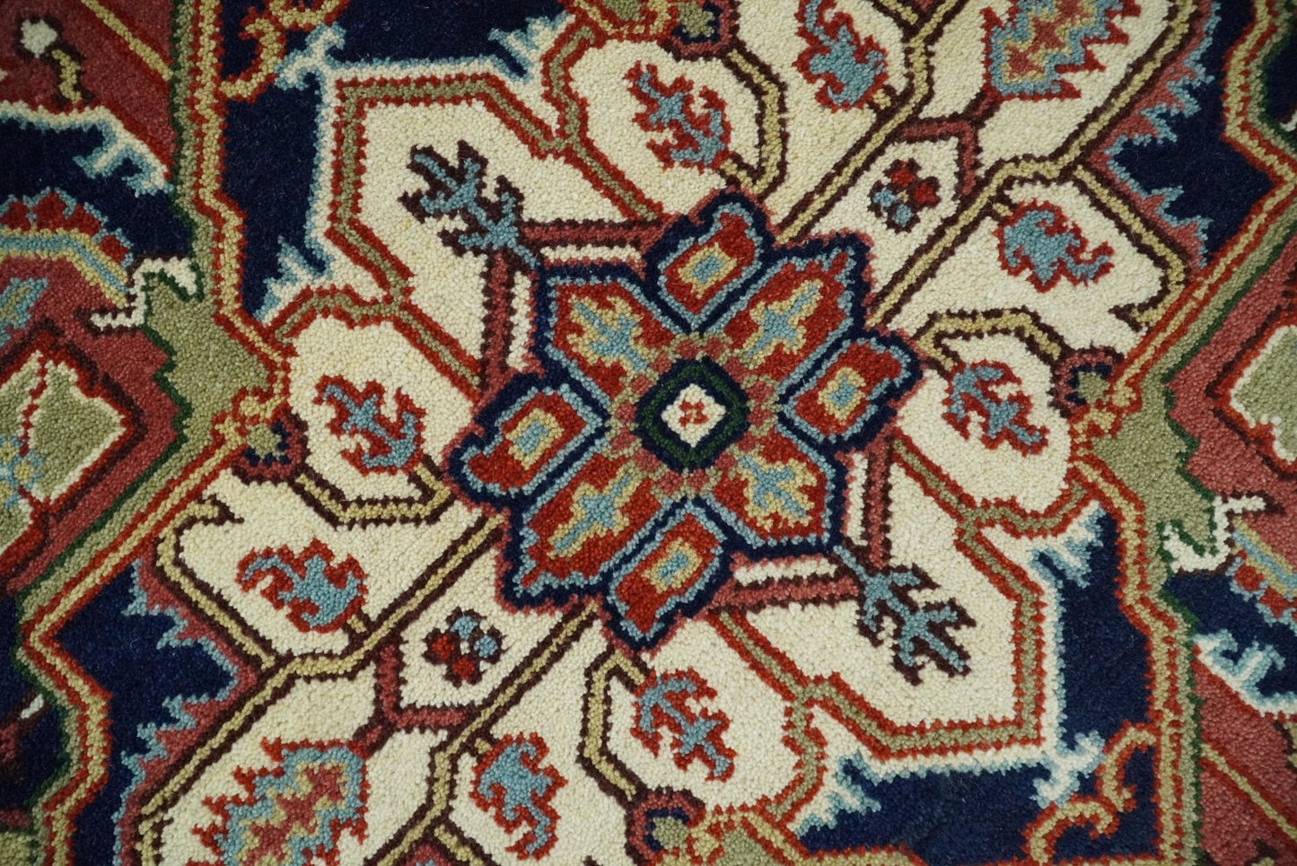 Rust and Blue Hand Knotted Traditional Heriz Serapi Multi Size wool Area Rug