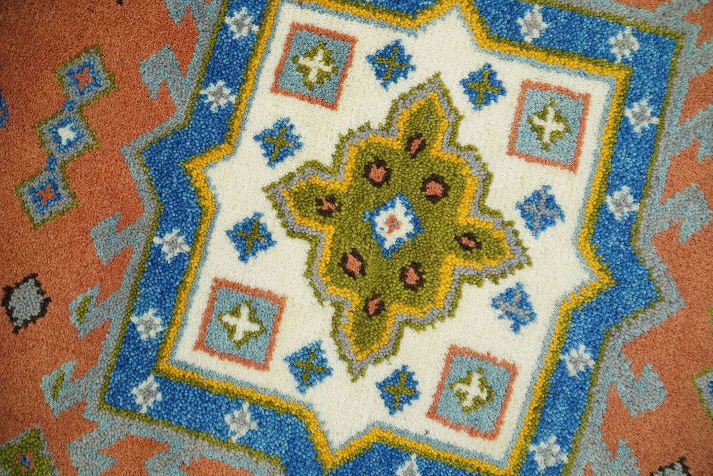 3x5 Rust and BIue Wool Hand Knotted traditional Vintage Antique Southwestern Tribal Kazak | TRDCP38135