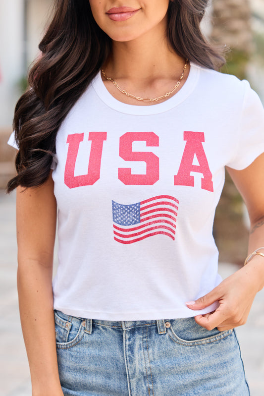 USA Block Flag White Baby Graphic Tee