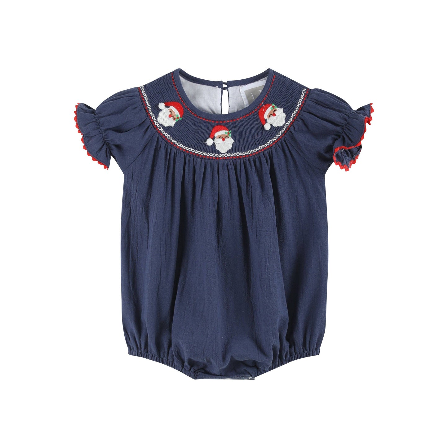 Lil Cactus - Navy Blue Santa Smocked Bubble Romper