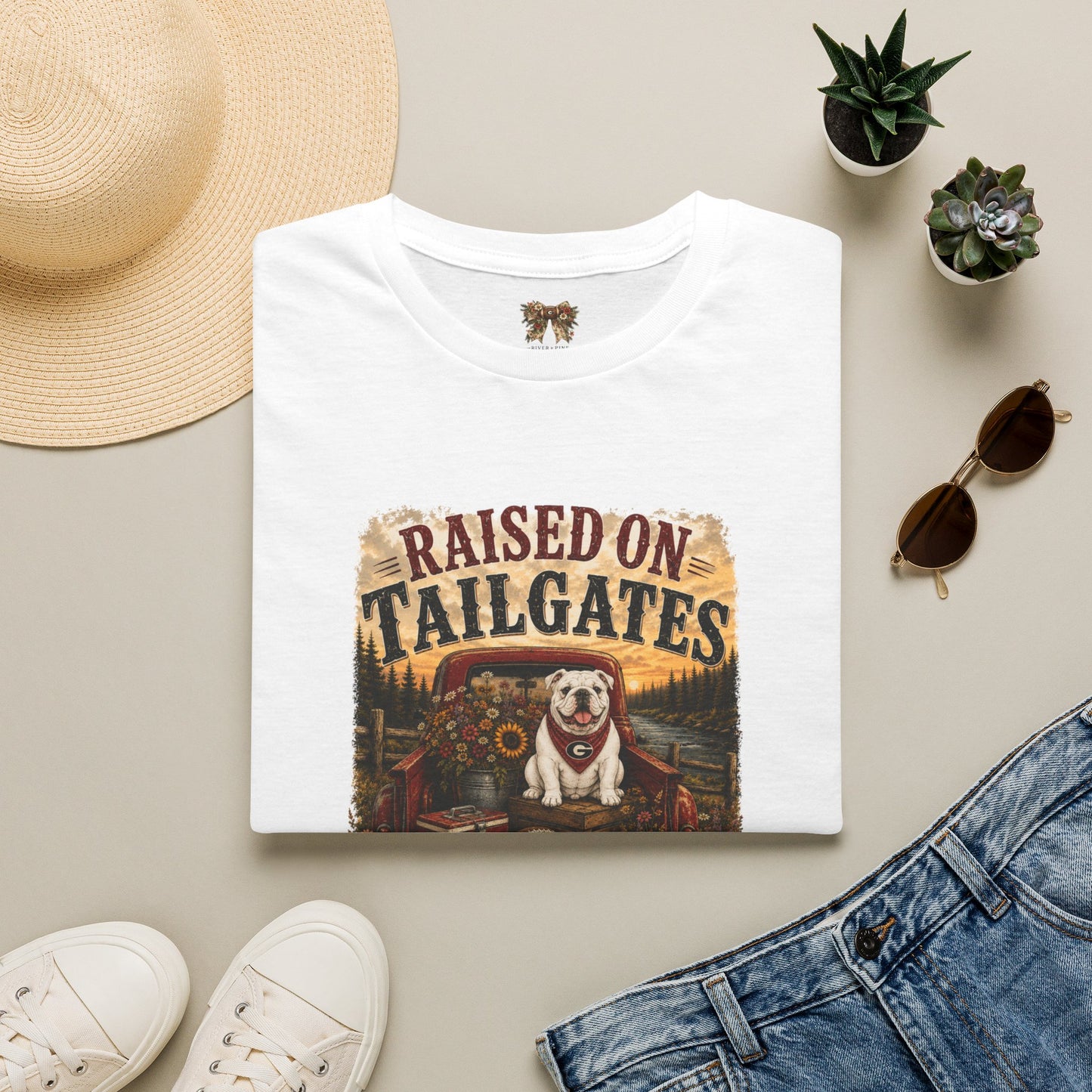 Raised on Tailgates T-Shirt — Vintage Tailgate Dog Tee