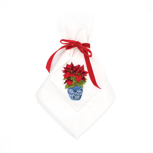 8 Oak Lane - Poinsettia Embroidered Dinner Napkin