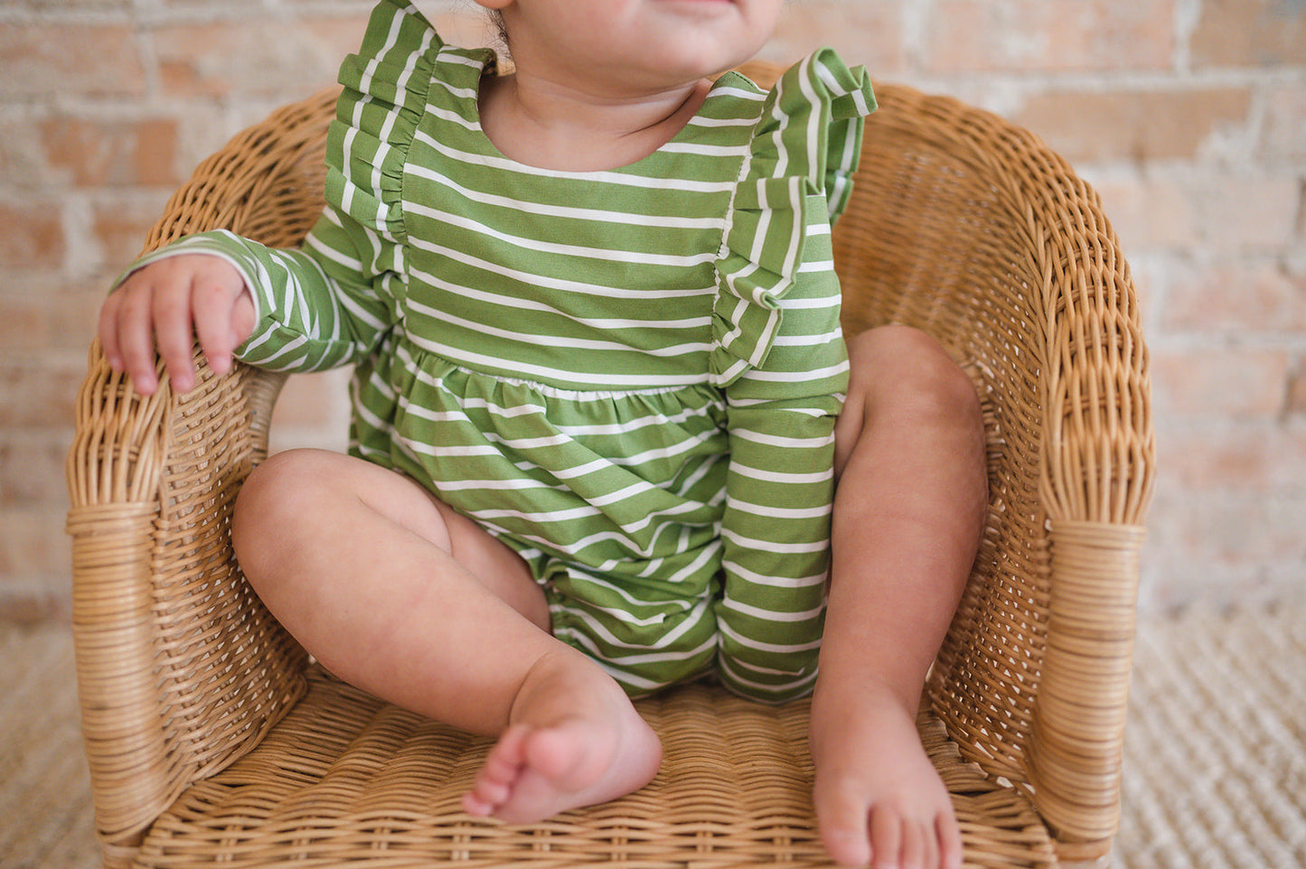 Leah Romper in Asparagus Stripe