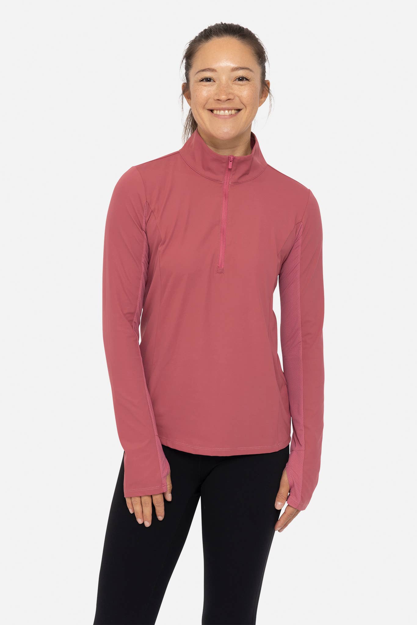 Mono B - Mock Neck Half Zip Long Sleeve Active Top