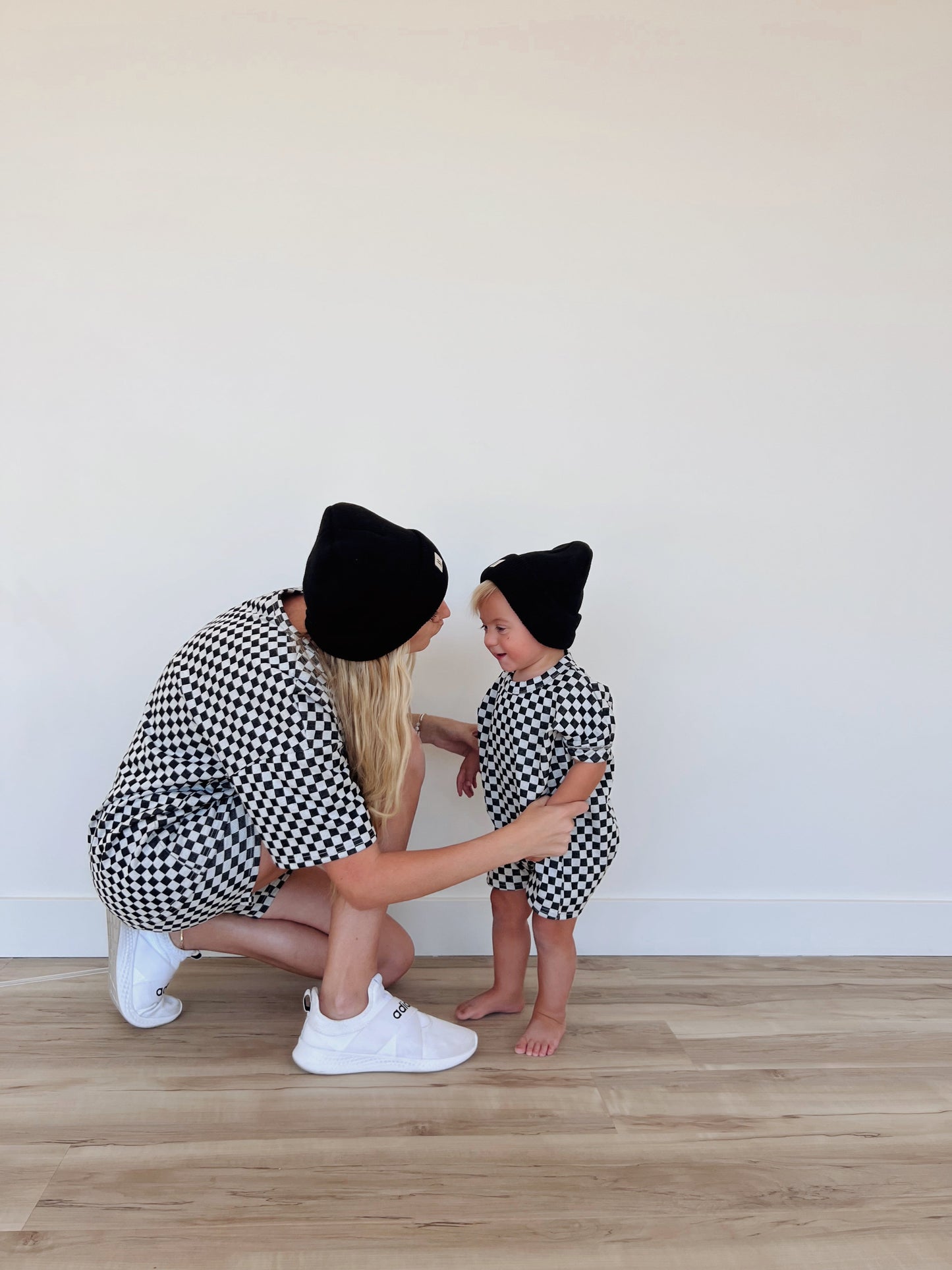 Women's Biker Short Set | Black & Grey Checkerboard