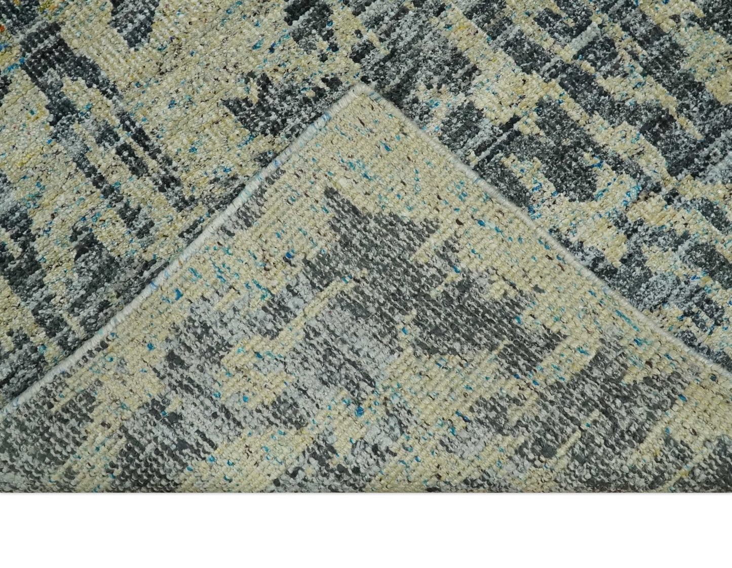 4.5x6.5 Hand Knotted Beige, Camel and Charcoal Modern Abstract Contemporary Recycled Silk Area Rug | OP127