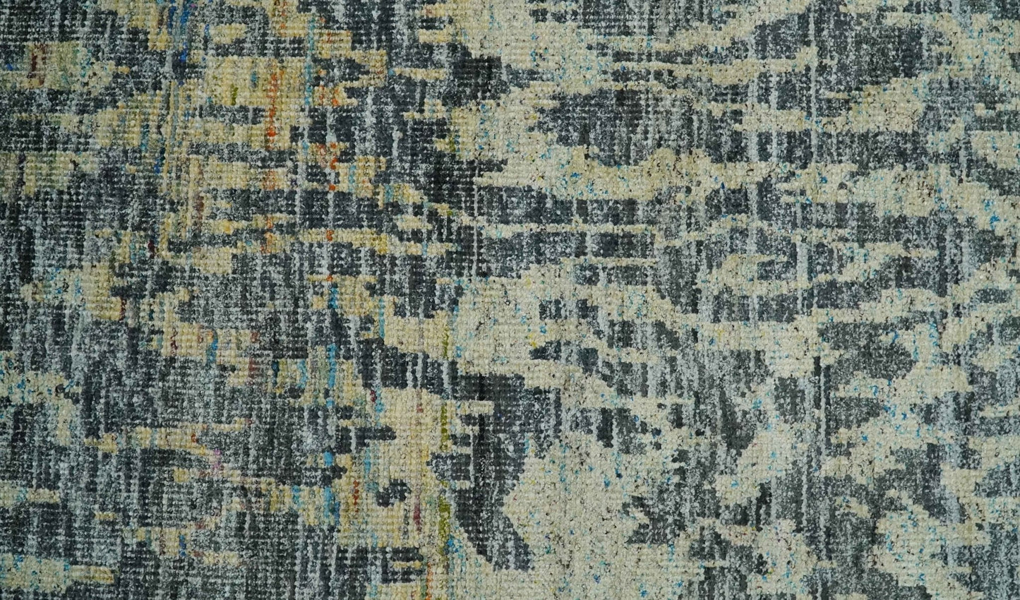 4.5x6.5 Hand Knotted Beige, Camel and Charcoal Modern Abstract Contemporary Recycled Silk Area Rug | OP127