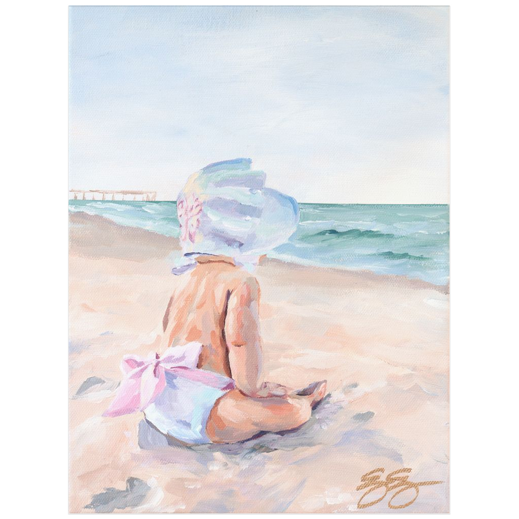 Beach babies: white bonnet, a fine art print on paper