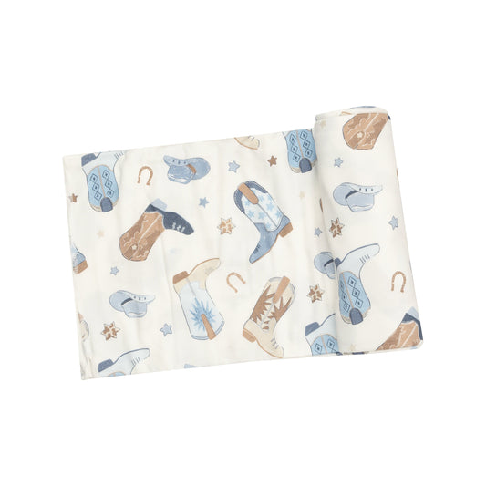 Swaddle Blanket - CowBoy Boots Blue