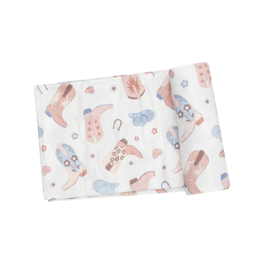 Swaddle Blanket - Cowboy Boots Pink