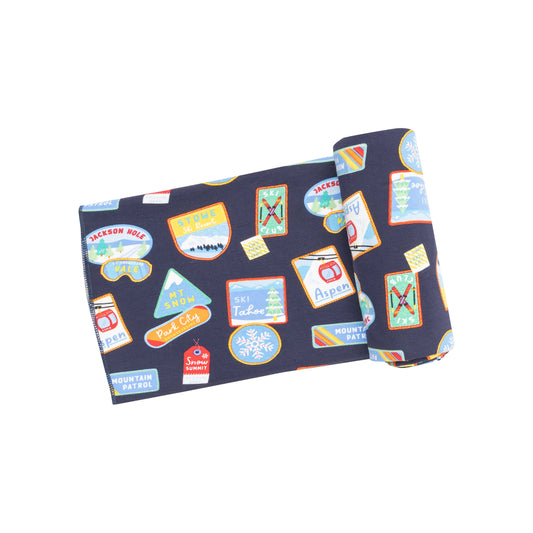 Swaddle Blanket - Vintage Ski Patches