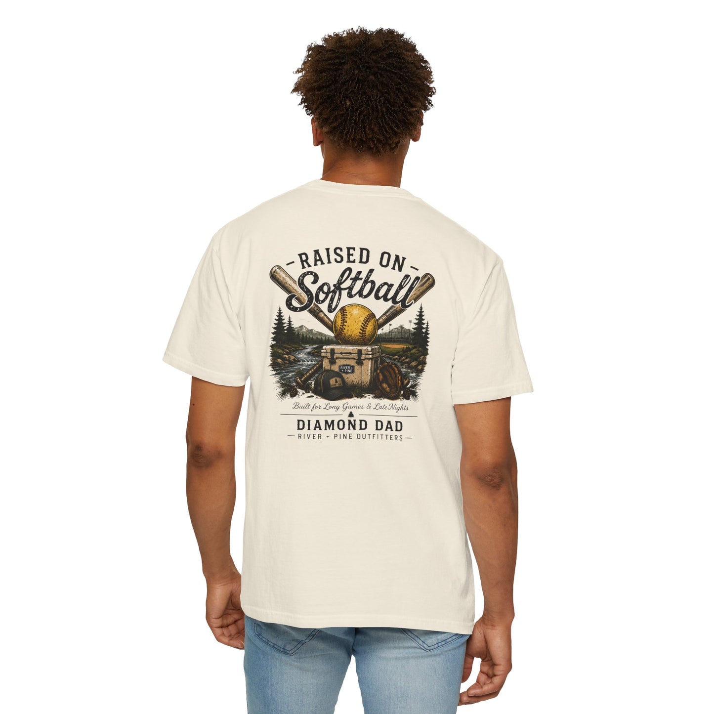 River + Pine Comfort Colors - Diamond Dad Raised on Softball T-Shirt