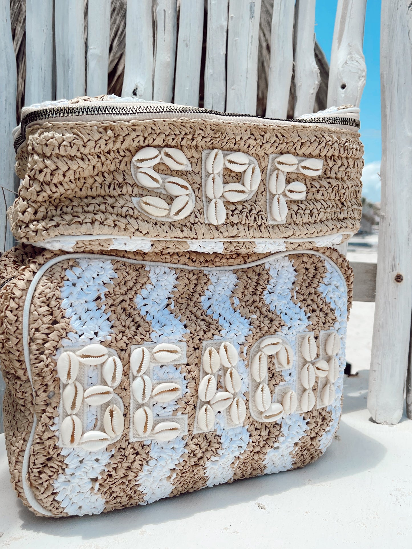 SPF Open Top Makeup Bag with Puka Shells