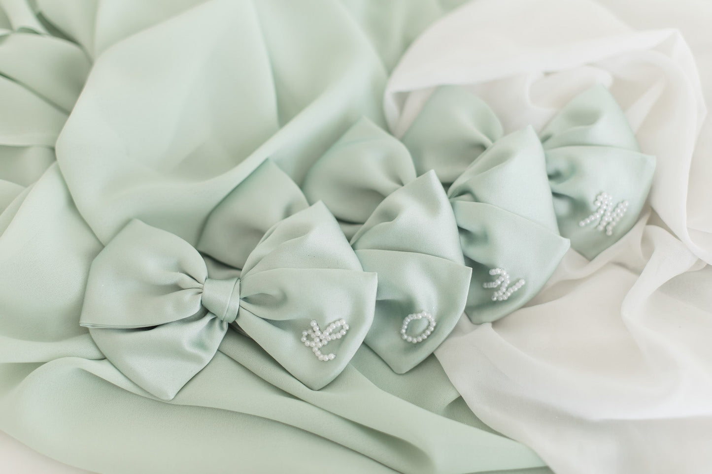 Pastel Green Pearl Initial Bow