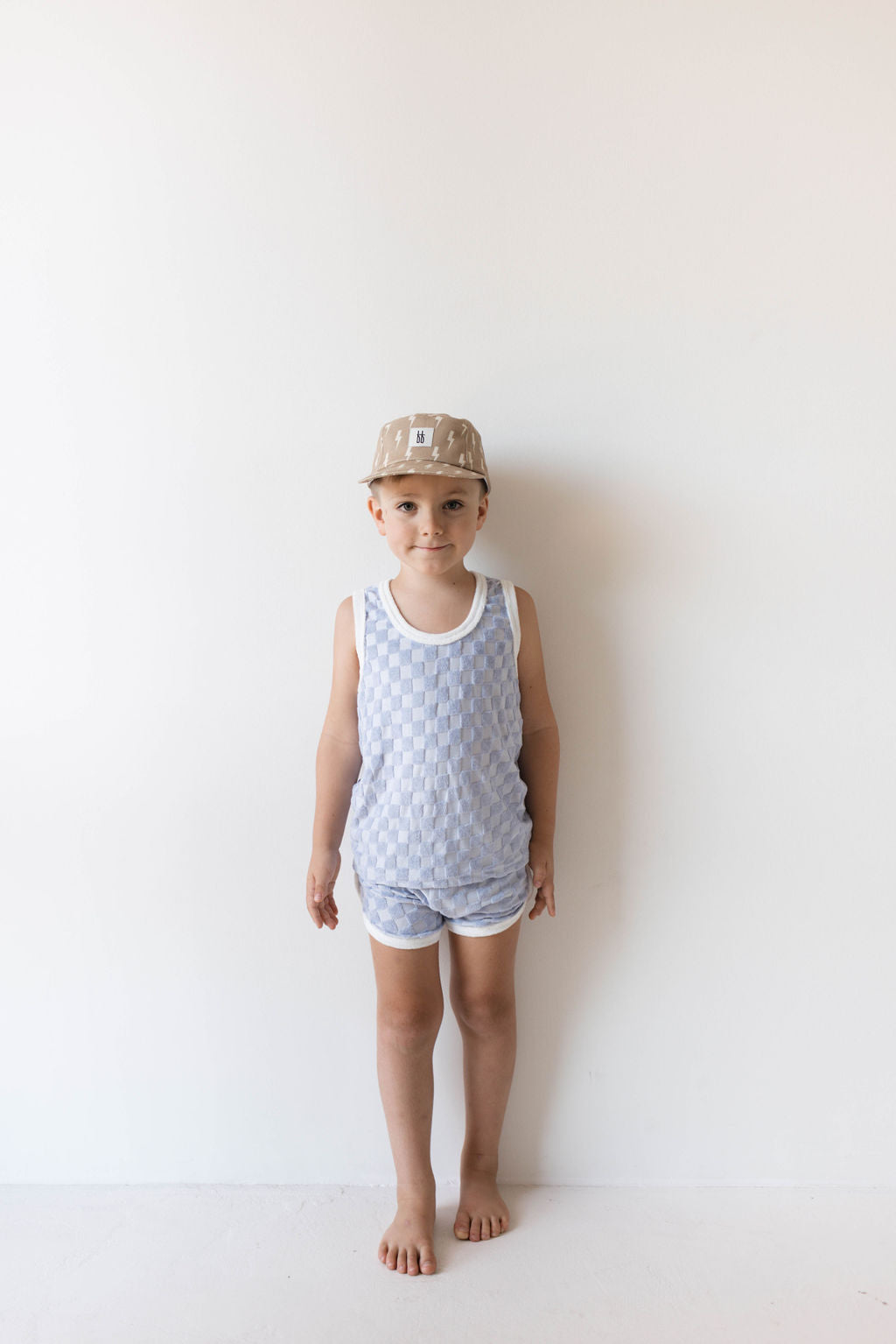 Terry Tank Short Set | Periwinkle Blue Checker