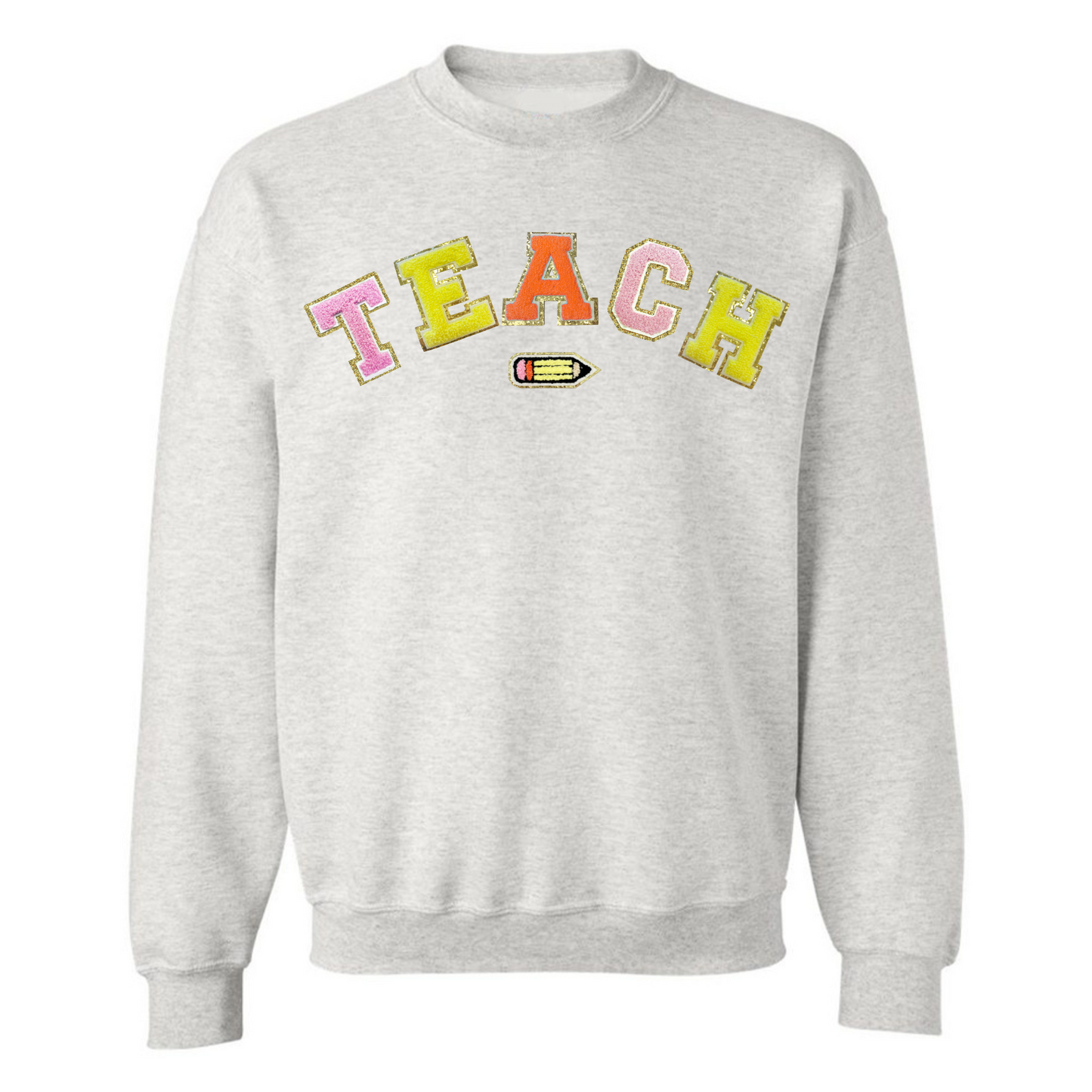 Teach Pencil Letter Patch Crewneck Sweatshirt