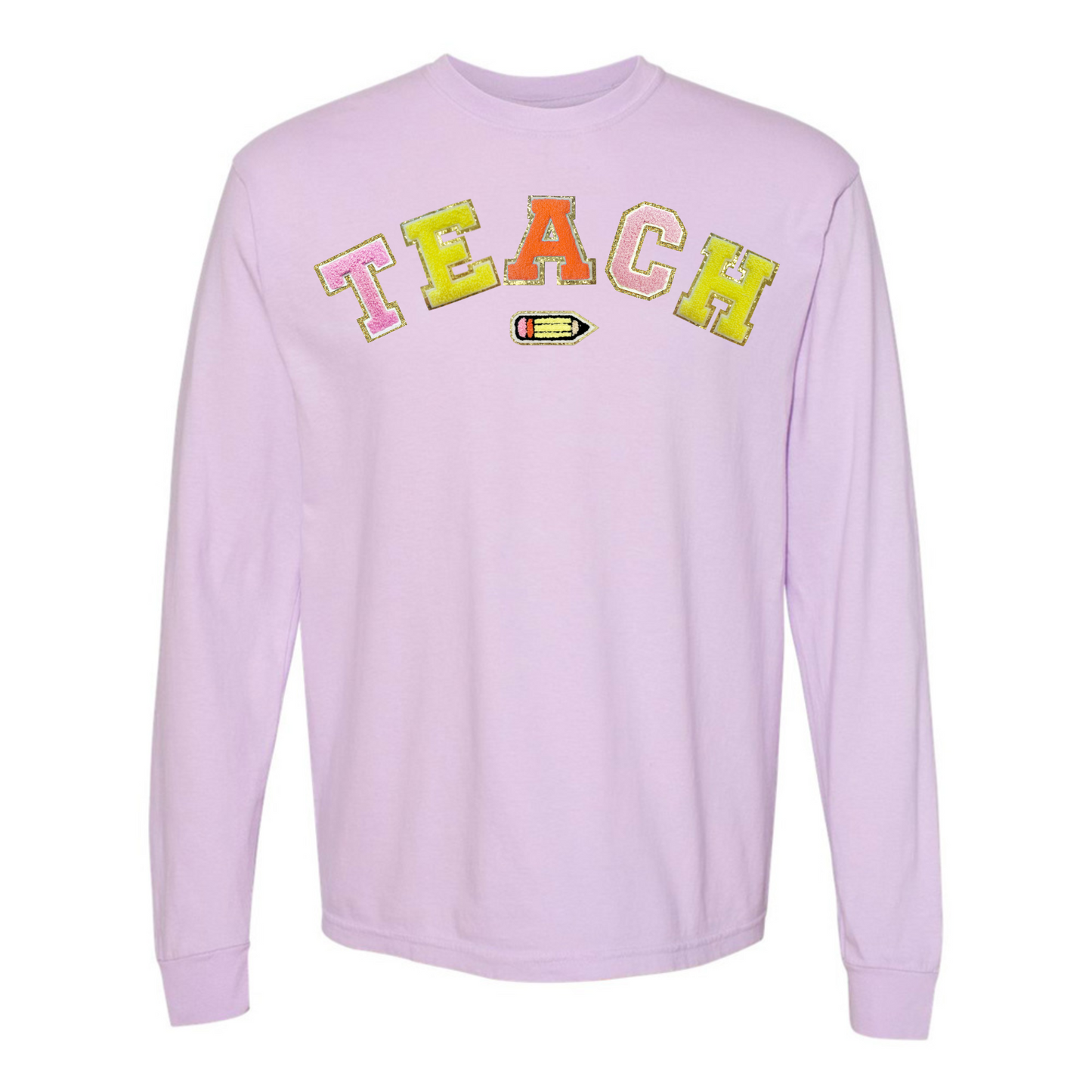 Teach Pencil Letter Patch Long Sleeve T-Shirt