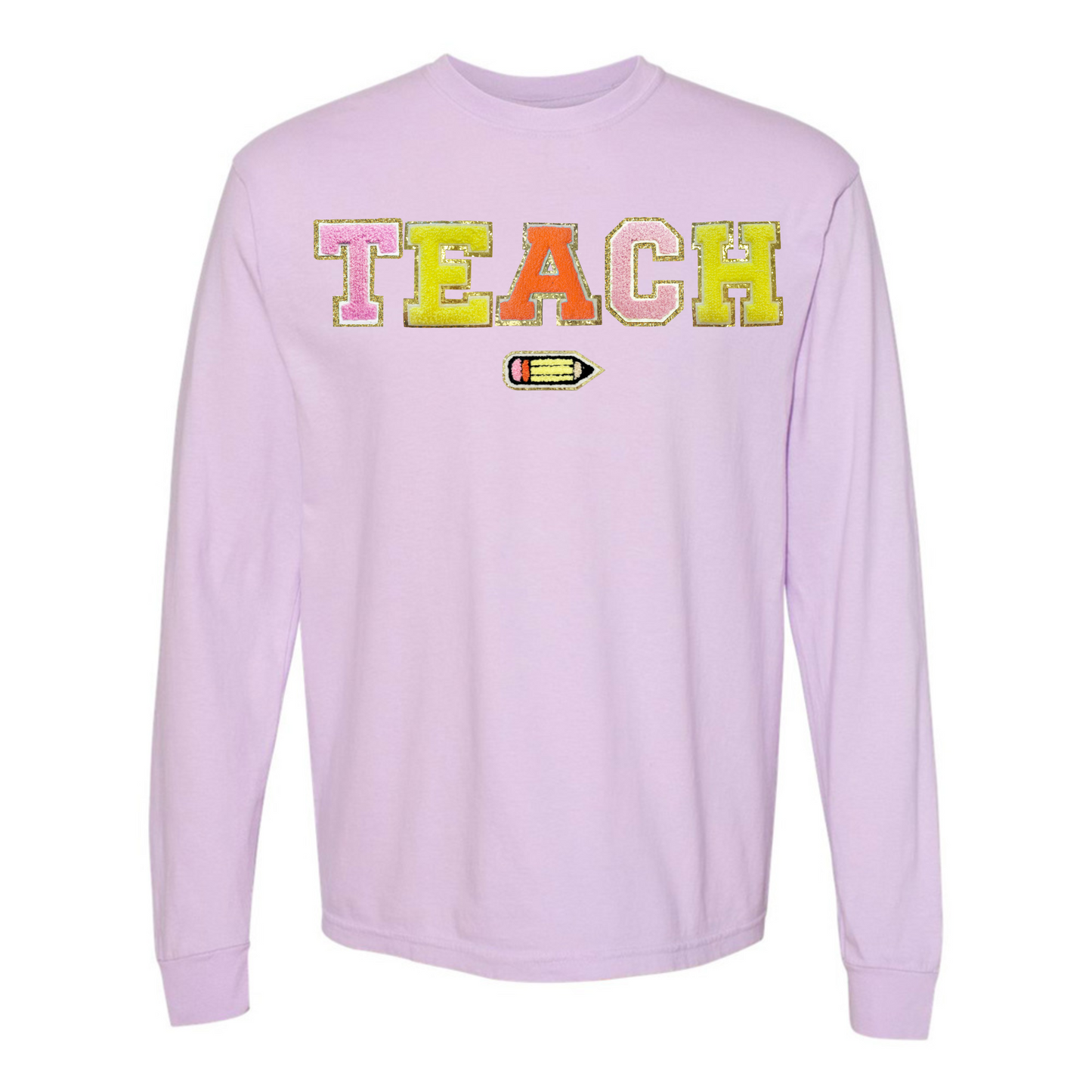 Teach Pencil Letter Patch Long Sleeve T-Shirt