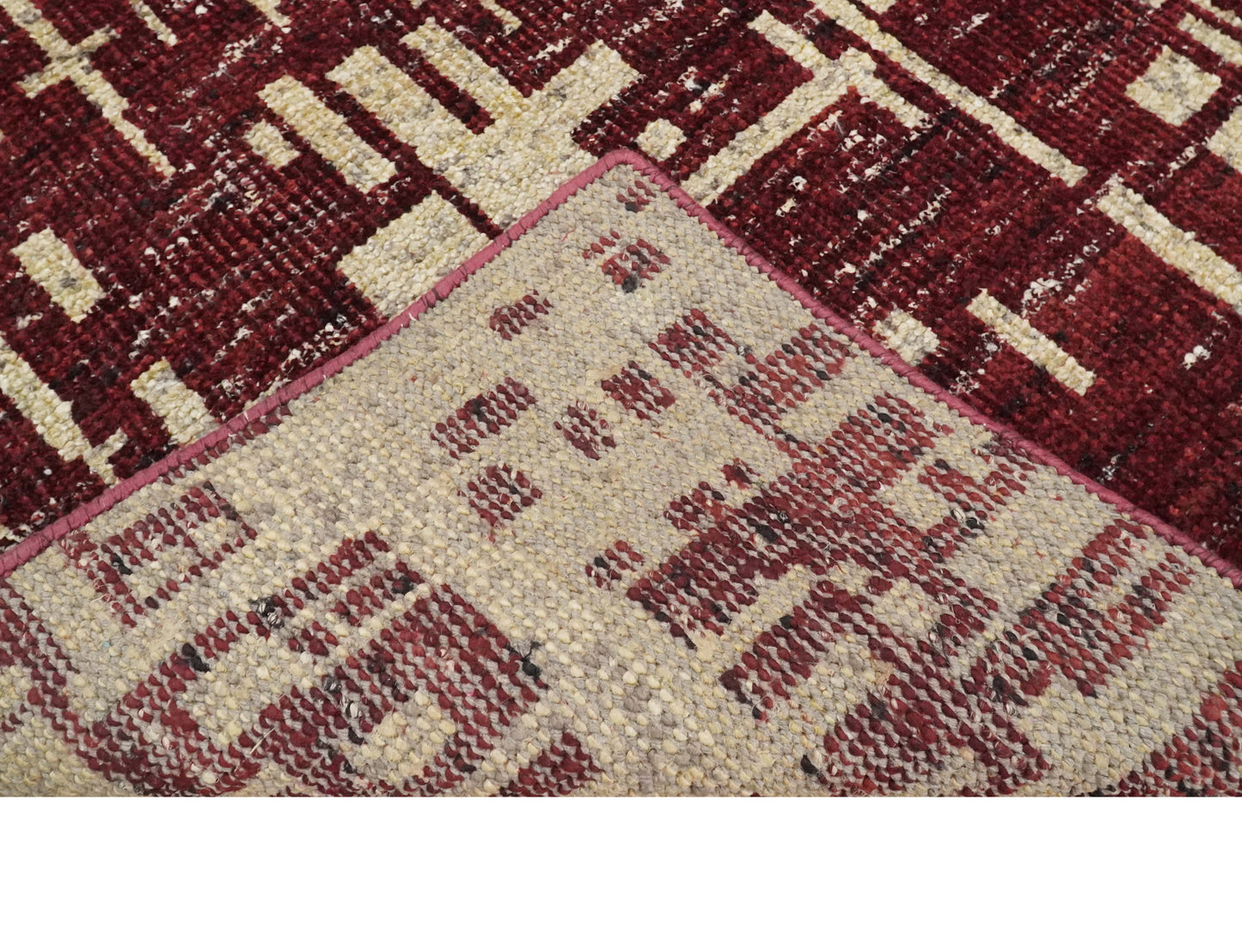 4x6 Hand Knotted Beige and Maroon Modern Abstract Contemporary Recycled Silk Area Rug | OP64