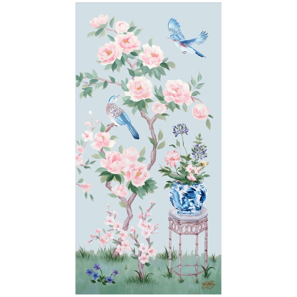 June, a blue chinoiserie fine art print on paper