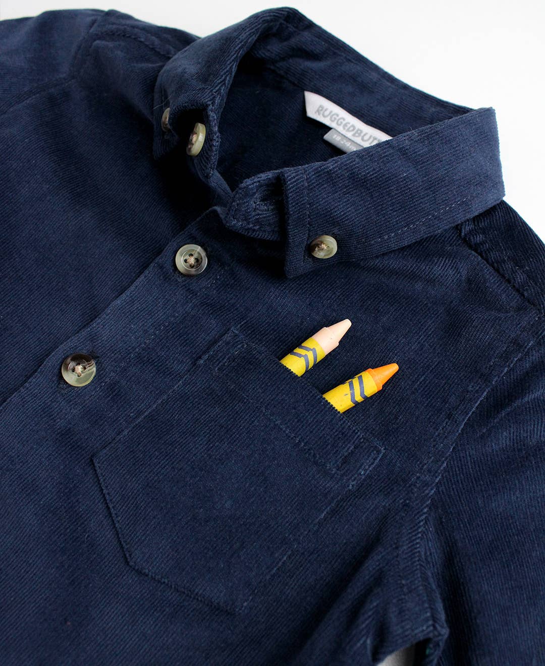 RuffleButts + RuggedButts - Boys Dark Navy Stretch Corduroy Long Sleeve Button Down Shirt