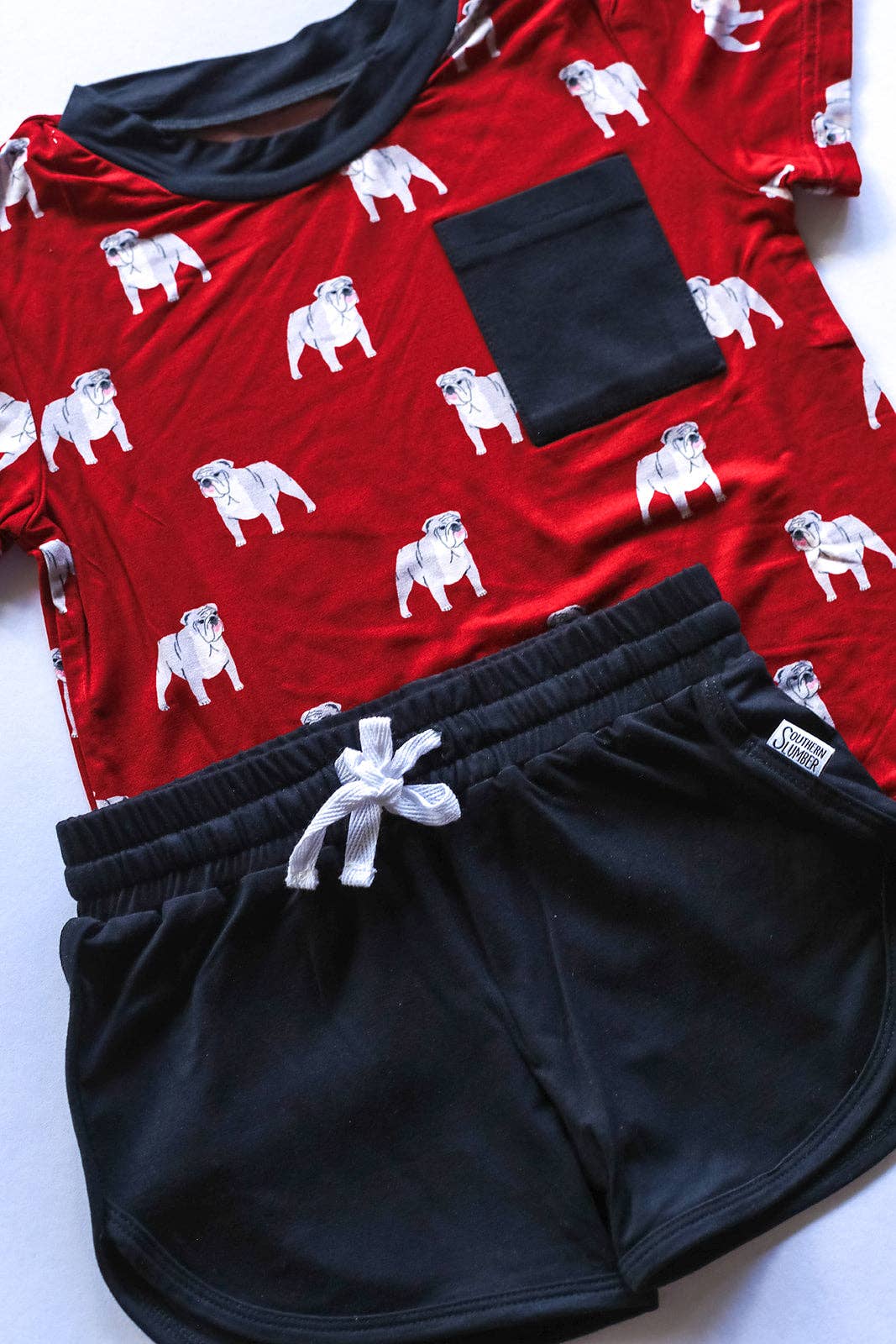 Southern Slumber - Red Bulldog Bamboo Varsity Short Set - T-shirt & Shorts