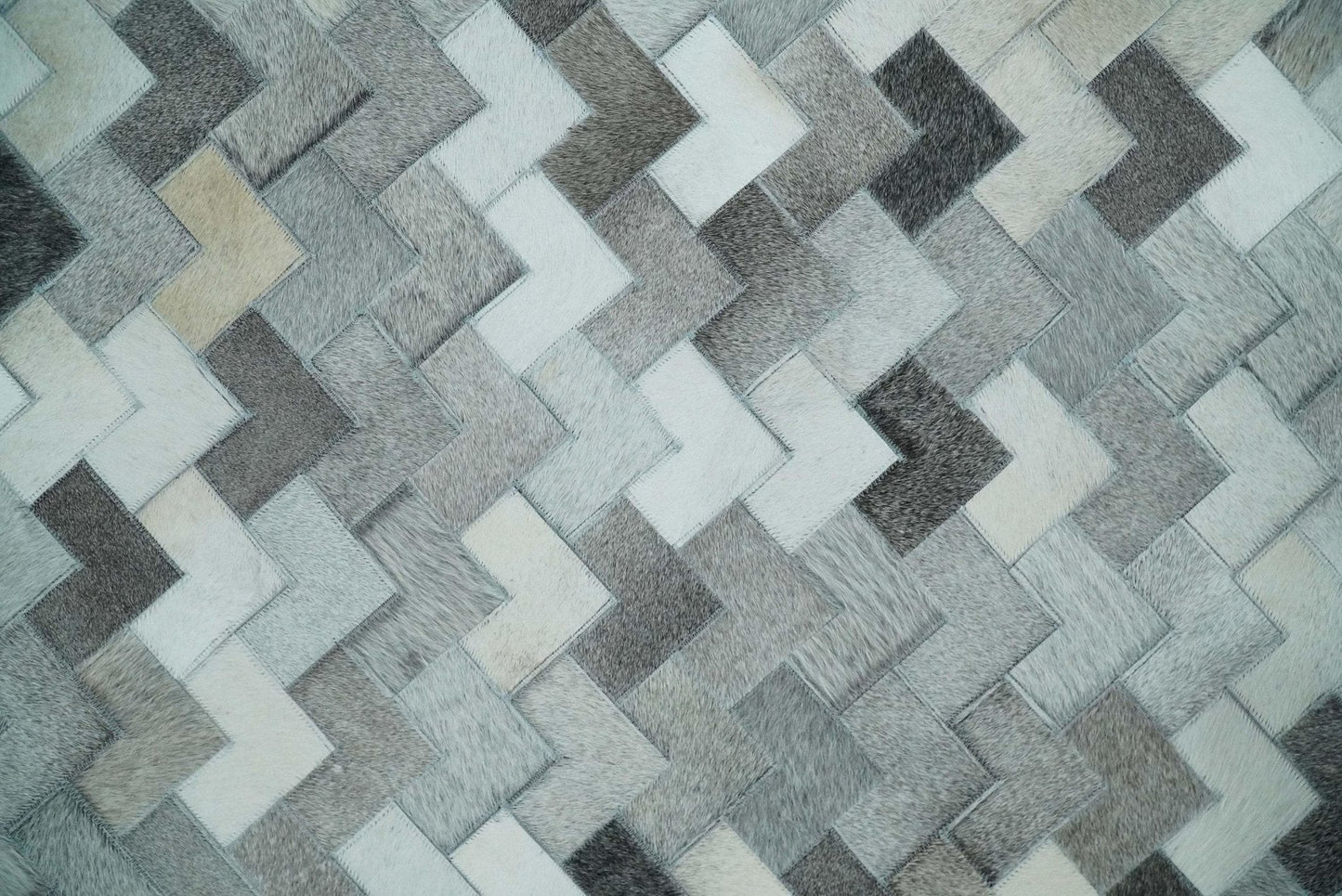 Custom Made Ivory and Gray Leather Rug | Hairon Genuine Leather, Cowhide rug, Chevron Tile Geometric Rug