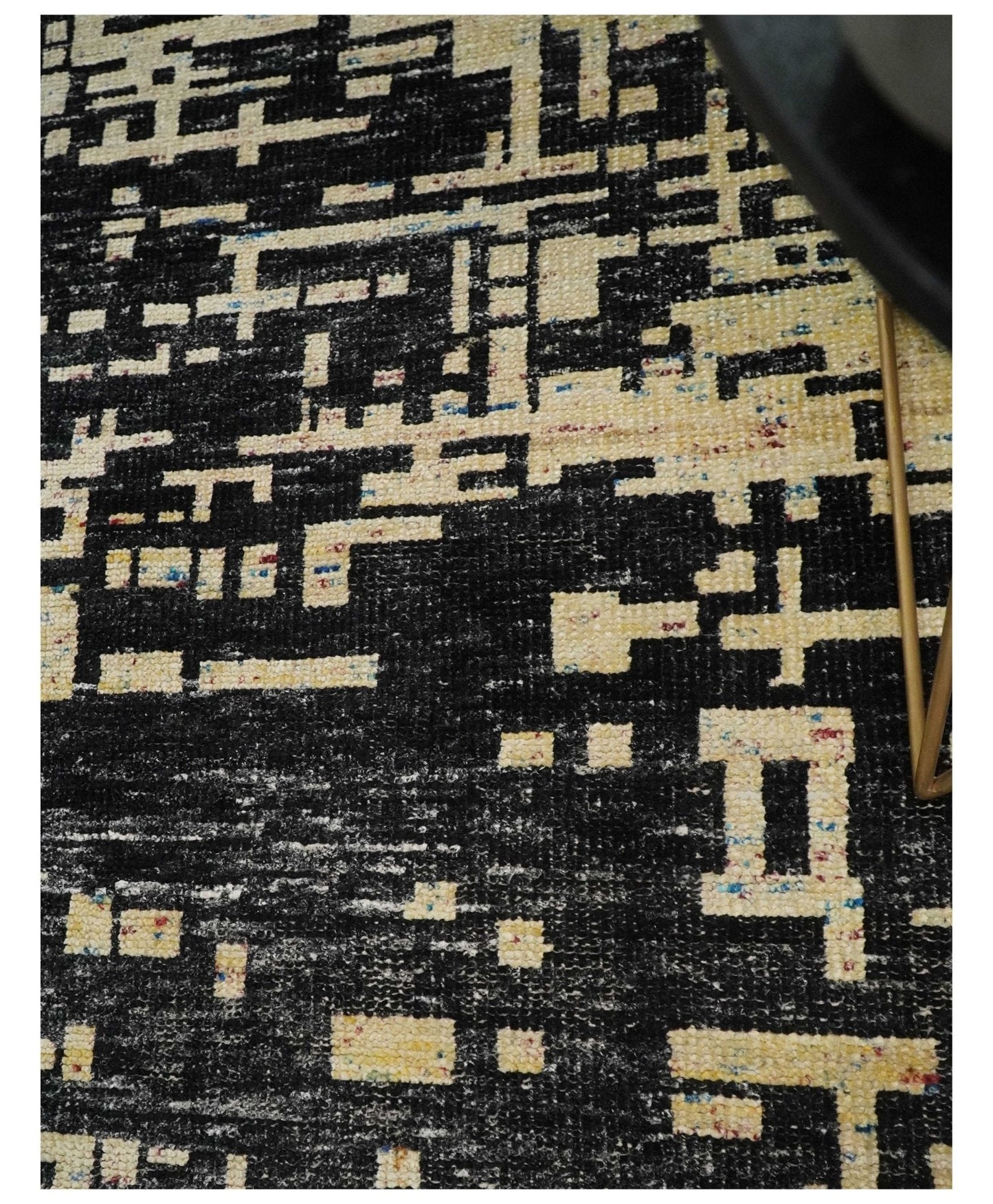 4x6 Hand Knotted Beige and Black Modern Abstract Contemporary Recycled Silk Area Rug | OP54