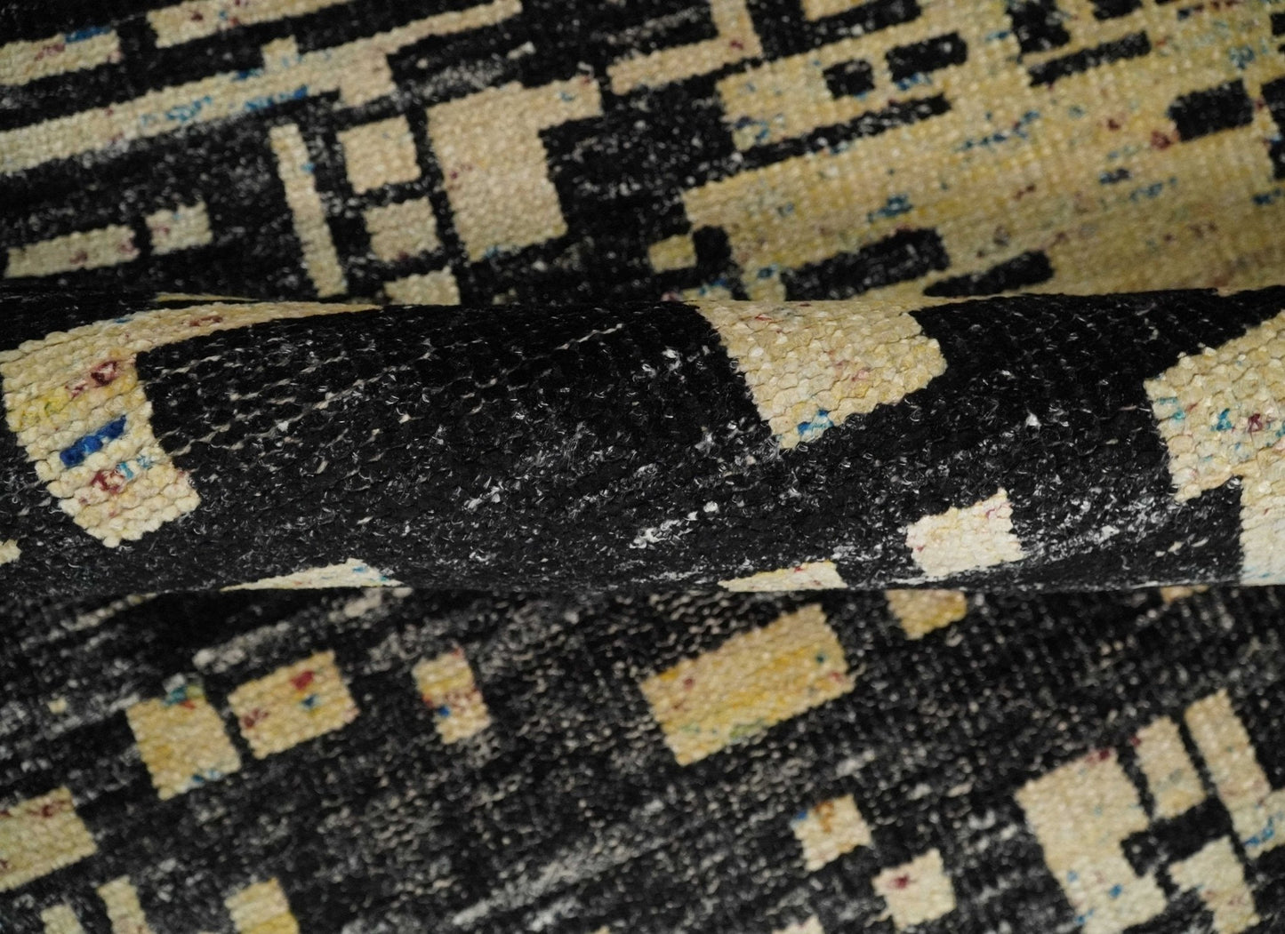 4x6 Hand Knotted Beige and Black Modern Abstract Contemporary Recycled Silk Area Rug | OP54