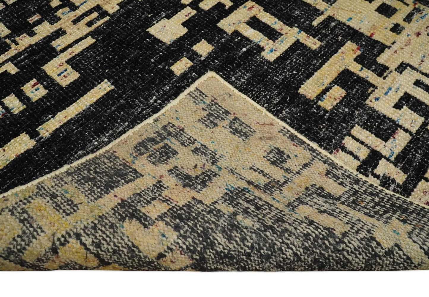 4x6 Hand Knotted Beige and Black Modern Abstract Contemporary Recycled Silk Area Rug | OP54