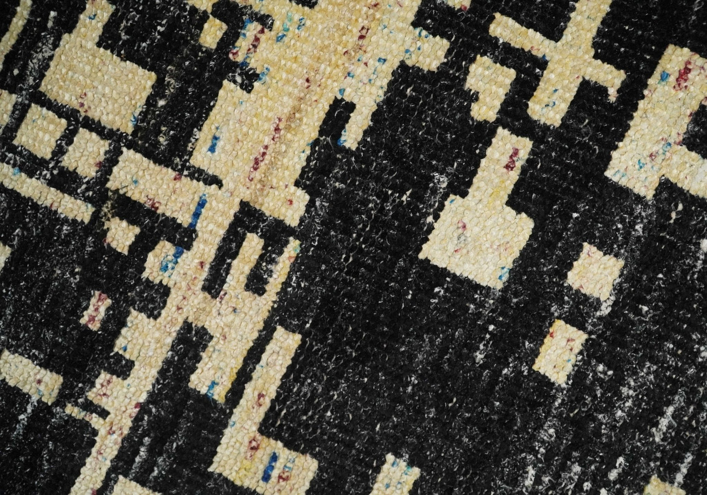 4x6 Hand Knotted Beige and Black Modern Abstract Contemporary Recycled Silk Area Rug | OP54