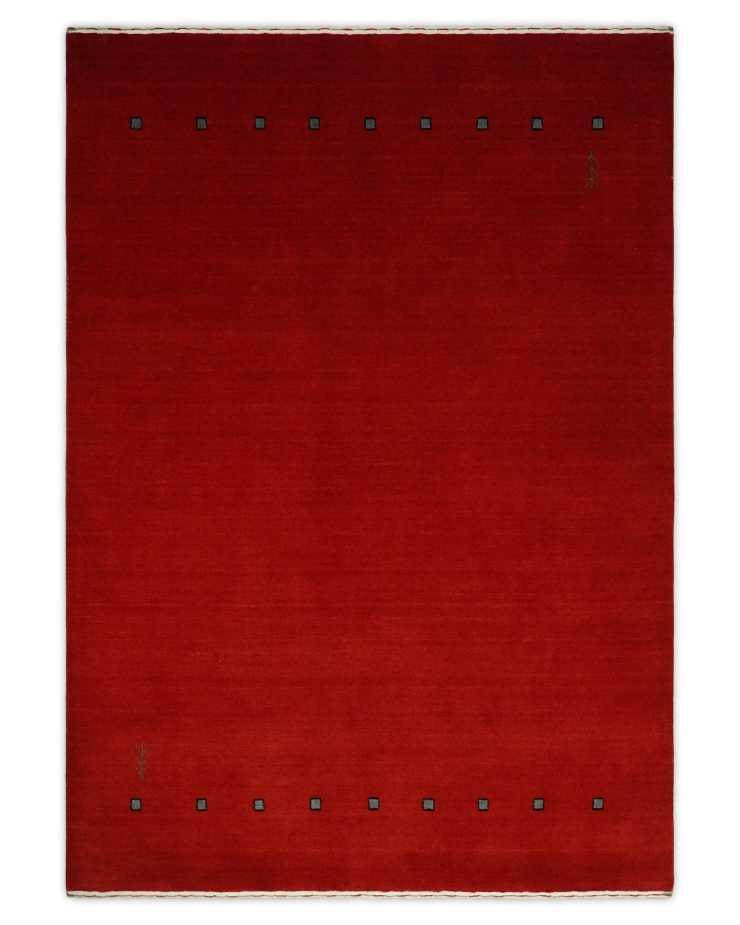 4x6 Small Solid Red Wool Hand Woven Southwestern Gabbeh Rug | LOR23