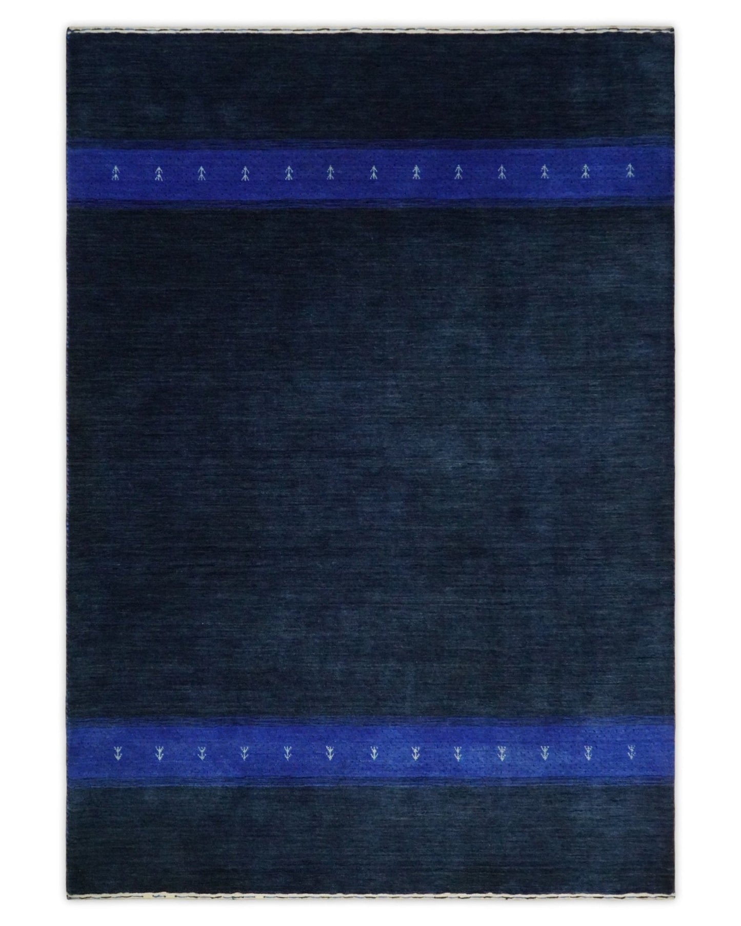 4x6 Solid Blue Wool Hand Woven Southwestern Gabbeh Rug | LOR21