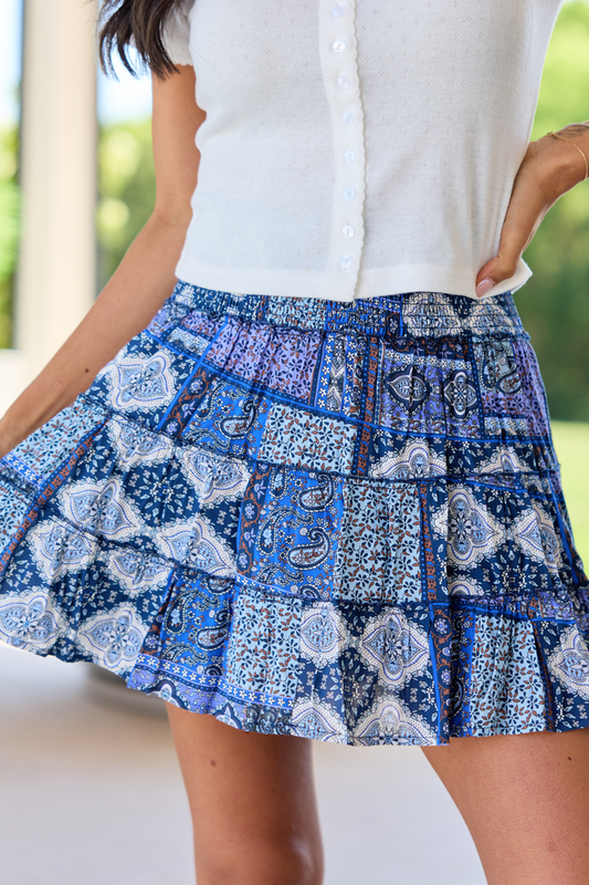 Through The Garden Blue Bandana Skort  SALE