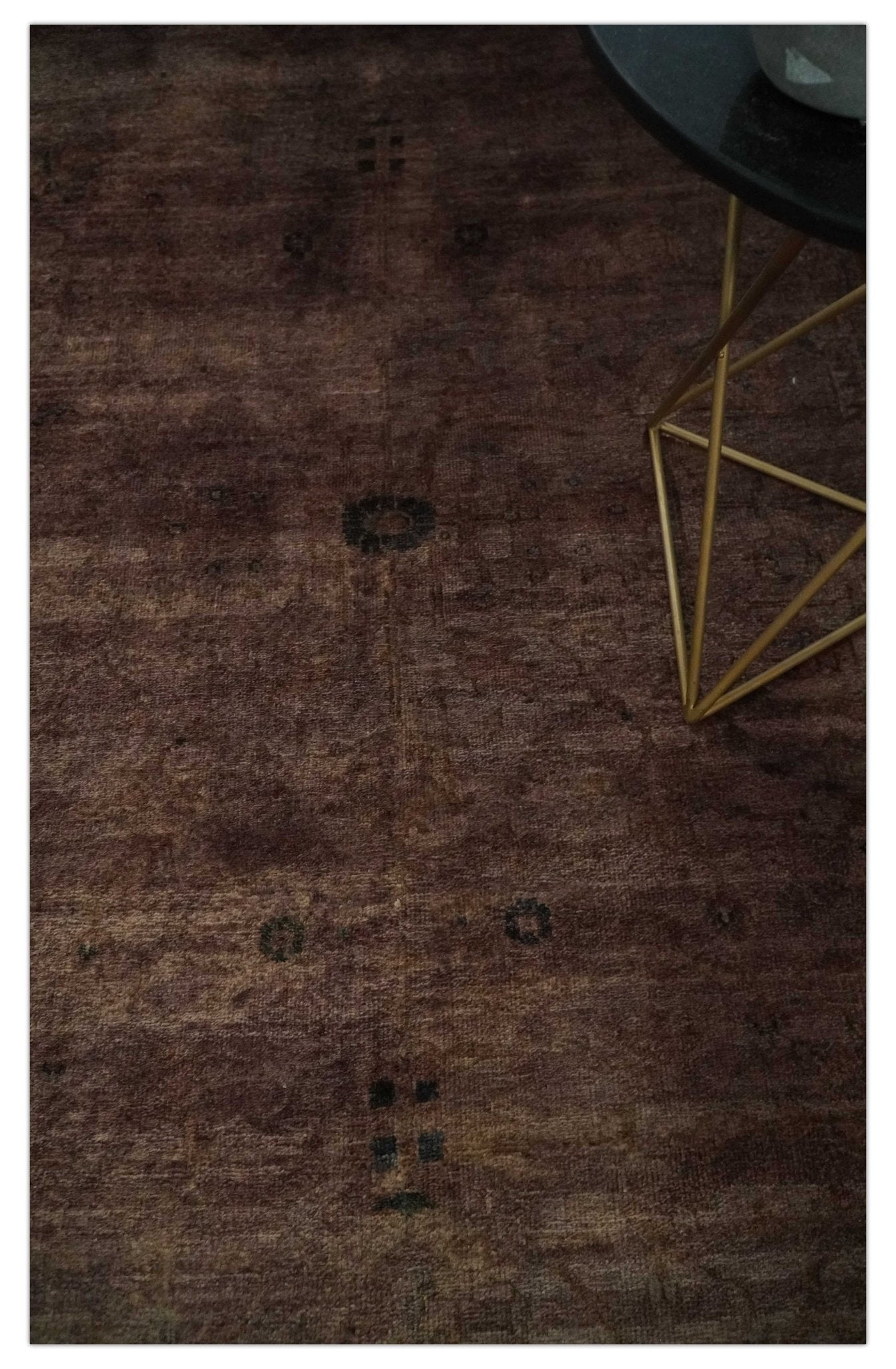 5.10x8.6 Hand Knotted Brown Overdyed Antique Finish Traditional Wool Rug | N34569