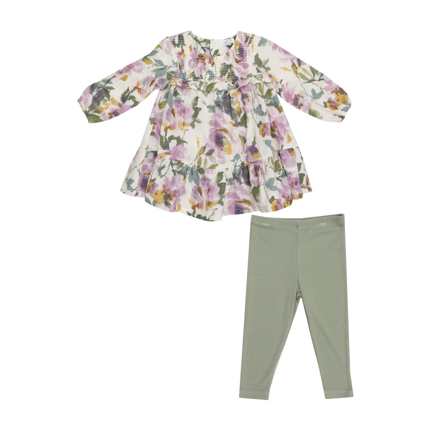 Smocked Ruffle Tiered Dress And Legging - Watercolor Rose